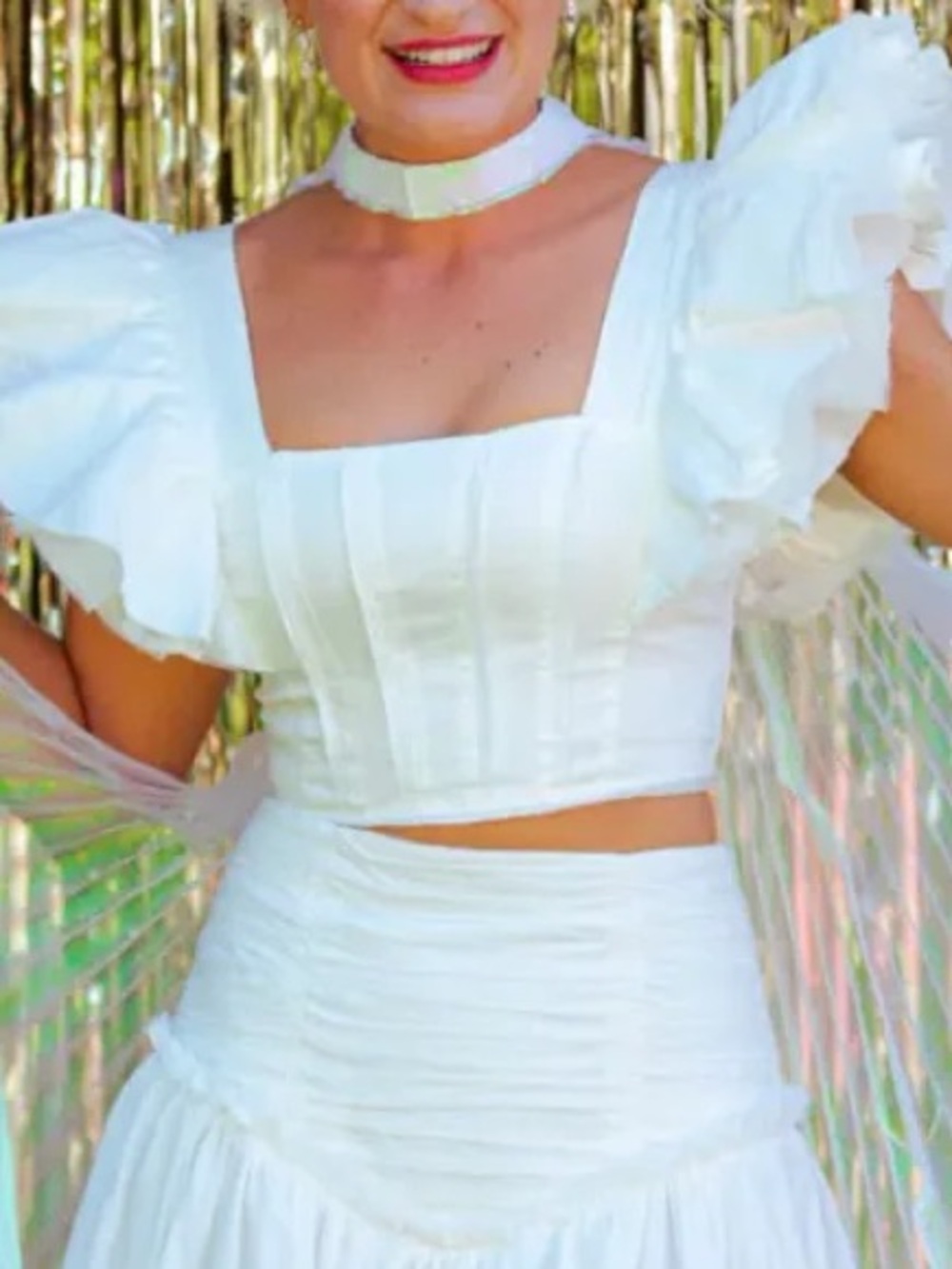 Sofie The Label Ruffle Sleeve Square Neck Crop Top - Picture 3 of 17